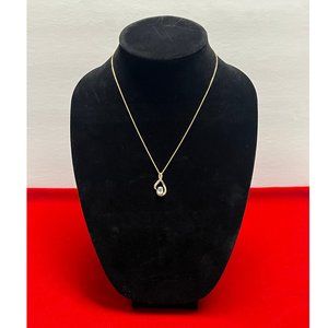 Fashion Necklace, Pendant, Light Blue Stone, Fused Alloy Silver 925 FAS, 18"